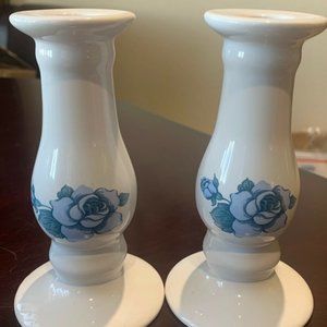 Blue Velvet Rose 6" Candlestick Holder (Pair) by Jay Imports (Corning/Corelle)